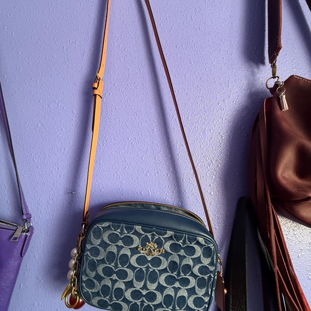 Coach Denim Blue and Tan Crossbody Bag